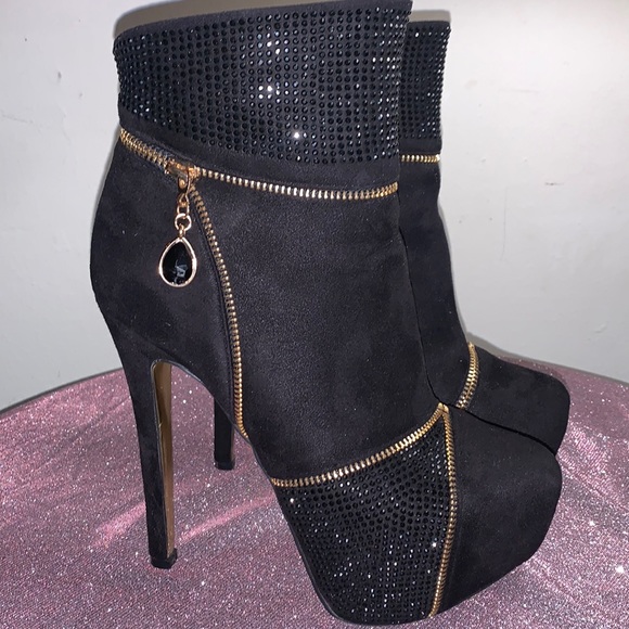 bebe Black Everly Rhinestone and‎ Zipper Boots/Booties - Picture 1 of 7